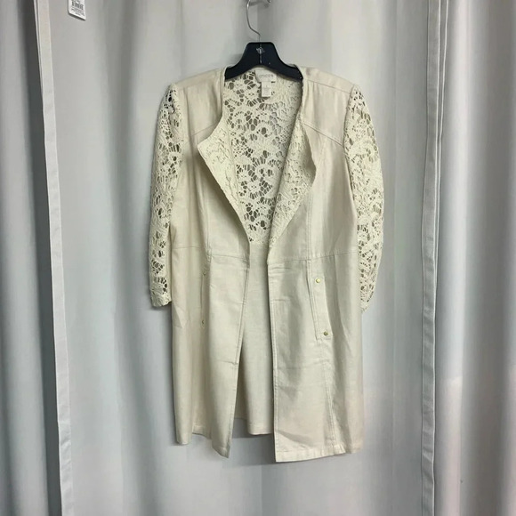 Chico’s cream open front jacket with crochet size 1 - Picture 1 of 8
